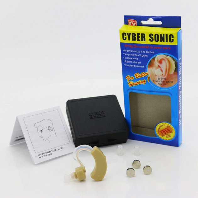 Аккумуляторный слуховой аппарат заушной Cyber Sonic Усилитель звука для уха с кейсом для хранения AGR - фото 4 - id-p1852246850