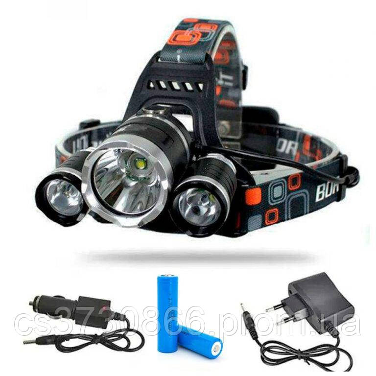 Налобний ліхтарик Bailong RJ3000-T6-2XPE з акумулятором і зарядкою, для риболовлі та кемпінгу, 4 режими V&A