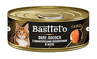 Консерва для взрослых котов Basttet`o Gold филе лосося с кусочками говядины в желе 85 г 4820185492577