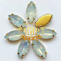 Стрази в золотих цапах Човник 7х15мм Колір White Opal