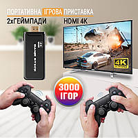 Игровая тв-приставка с двумя блютуз геймпадами Game Stick 4k HDMI стикер приставка 3000 игр AGR
