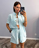 М'ятний літній жіночий лляний костюм: сорочка та шорти, фото 4