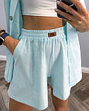 М'ятний літній жіночий лляний костюм: сорочка та шорти, фото 6