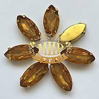 Cтразы в золотых цапах Лодочка 7х15мм Цвет Sm Topaz Opal