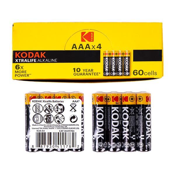 Пальчикова батарейка на 1,5V у спайці по 4 шт. KODAK Alkaline LR-03 AAА в упаковці 60 штук