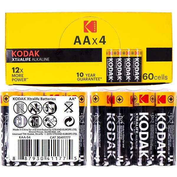 Пальчикова батарейка на 1,5V у спайці по 4 шт KODAK Alkaline R-06 AA в упаковці 60 штук