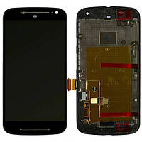 Дисплей Motorola XT1062, 1063, 1064, 1068 Moto G2 модуль в сборе с тачскрином, черный, с рамкой