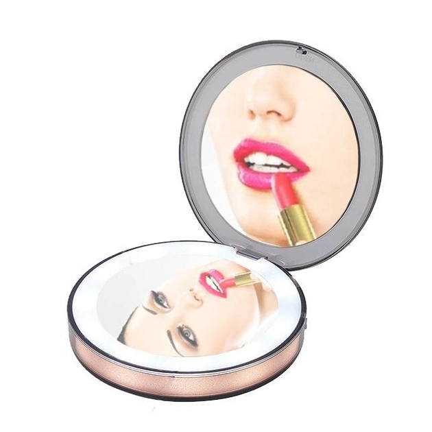 Кишенькове дзеркало для макіяжу з LED-підсвіткою, невелике дзеркало кругле з LED-підсвіткою