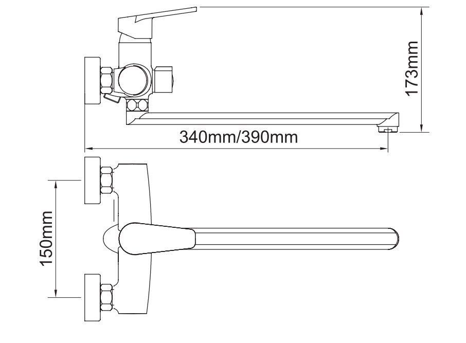 Смеситель s30 Ø35 для ванны излив прямой 350мм дивертор встроенный картриджный AQUATICA (9730220), фото 2