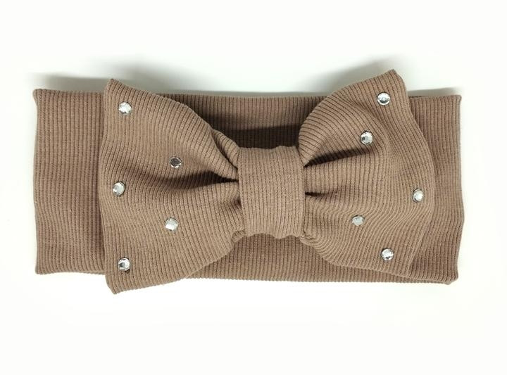 Пов'язка на голову з бантом темно-бежева, фото 1