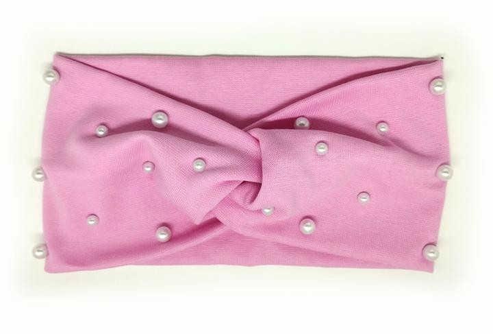Пов'язка чалма рожева з намистинами, фото 1