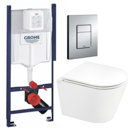 Комплект 5в1: Інсталяція Grohe Rapid + Безобідковий Підвісний унітаз Scorpion + клавіша хром, фото 1
