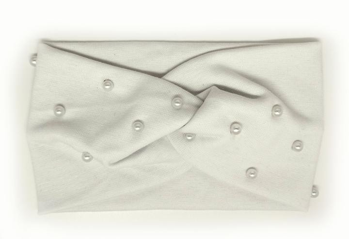 Пов'язка чалма біла з намистинами, фото 1