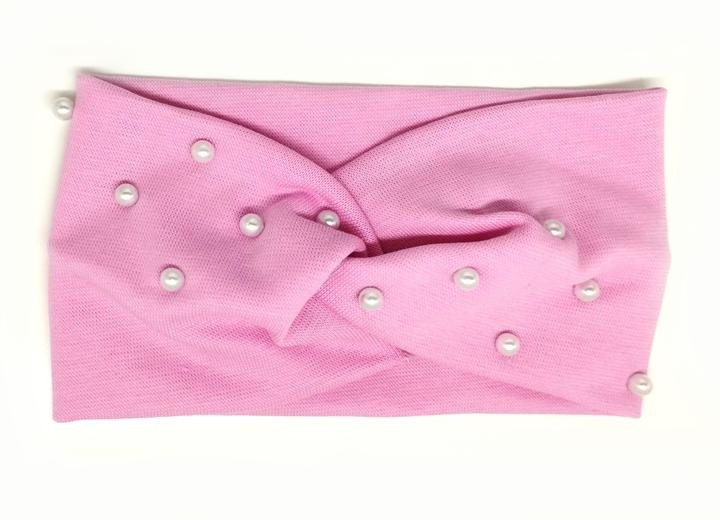 Пов'язка чалма дитяча срожева з намистинами, фото 1