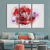 Модульная картина на холсте из 3 частей KIL Art триптих Абстрактная красная роза 128x81 см 84 IO, код: 7837089