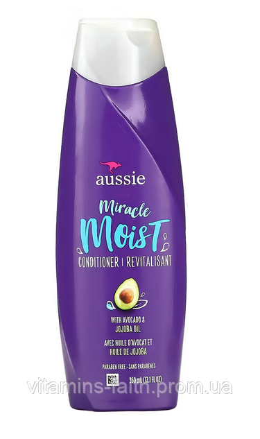 Кондиціонер для сухого волосся з авокадо та австралійською олією жожоба від Aussie, Miracle Moist, 360мл