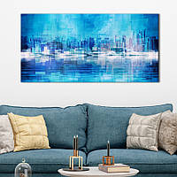 Картина KIL Art для интерьера в гостиную спальню Город - Синий мегаполис 50x25 см K0041M IO, код: 7839752