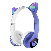 Навушники бездротові Cat Ear VZV-23M Bluetooth з RGB підсвіткою і котячими вушками Фіолетові