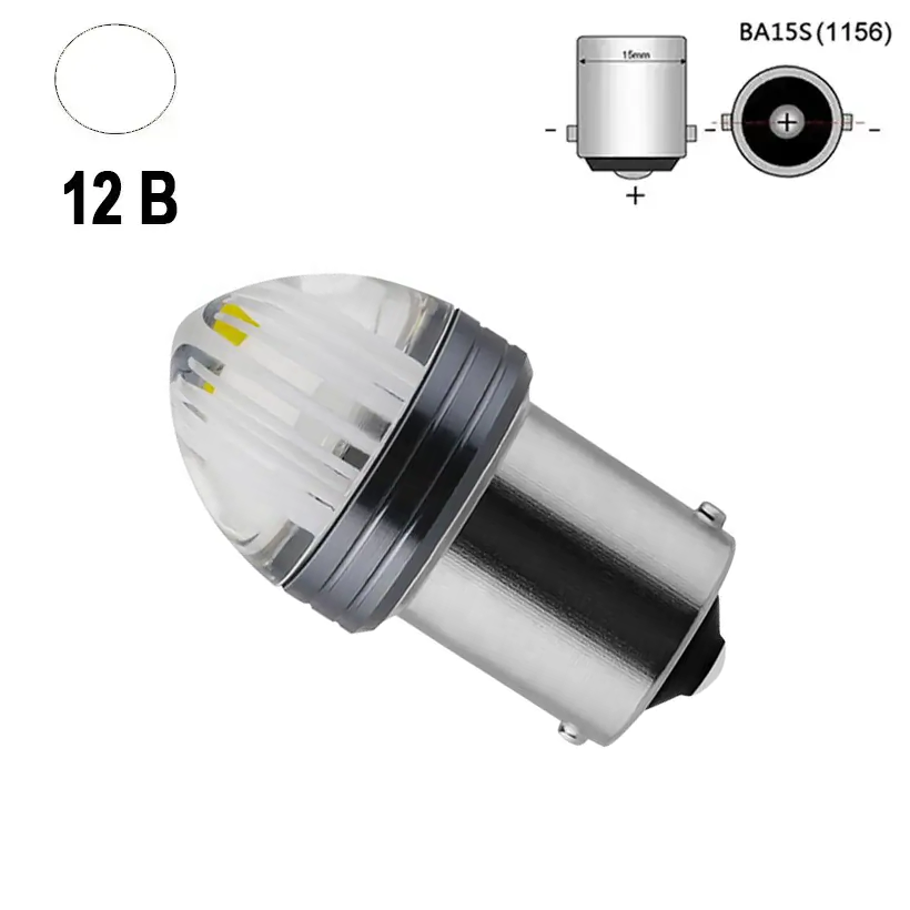 Автолампа світлодіодна P21W/1156, цоколь BA15s, 2835 х 9 smd, біла, лінза з насічками 12 В, фото 1