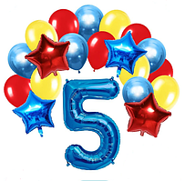 Набір повітряних куль із фольгованою синьою цифрою 5 та зірками 45 см