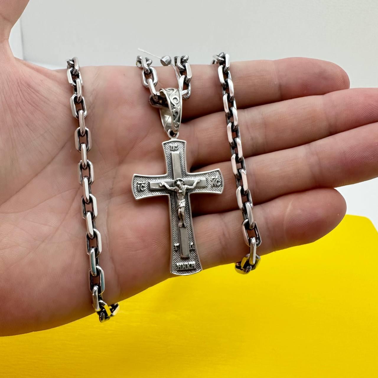 Масивний срібний комплект чорнений якірний ланцюжок з хрестом срібло 925 проба