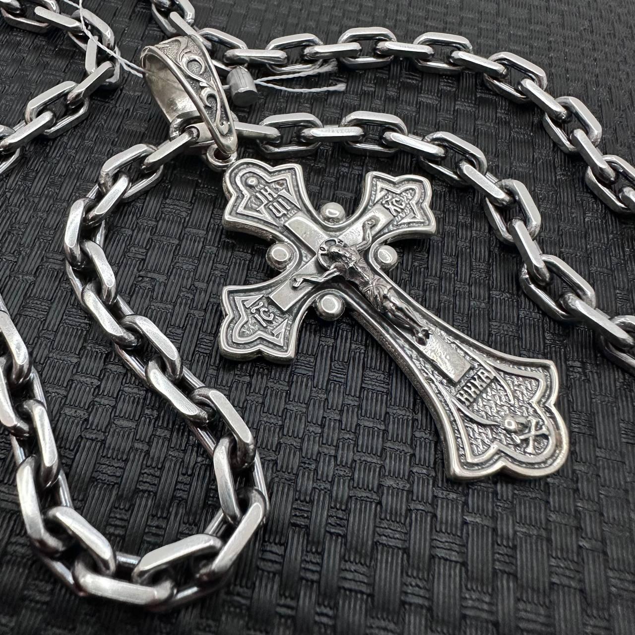 Срібний комплект чорнений якірний ланцюжок з хрестом срібло 925 проба