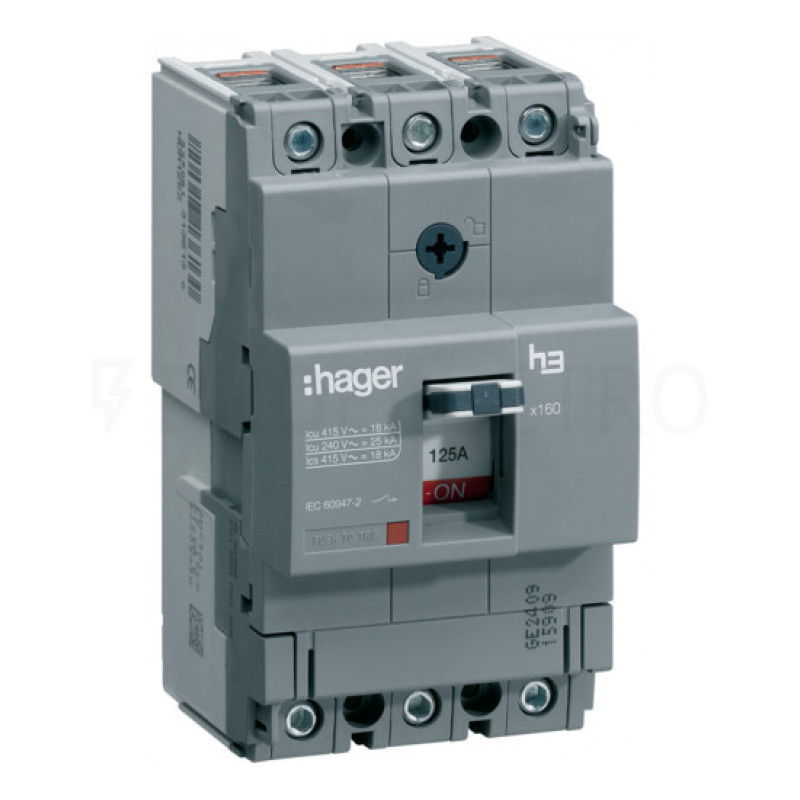 Автоматичний вимикач HDA125L x160, In=125А, 3п, 18kA, Hager