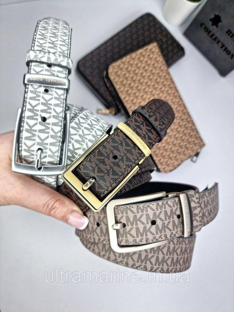 Стильний жіночий шкіряний ремінь Michael Kors 3.5 см Майкл Корс із металевою пряжкою