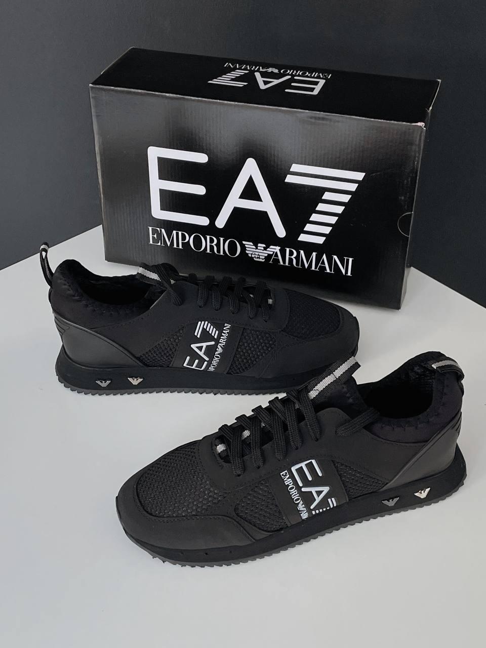 Мужские кеды кроссовки Emporio Armani Армани Черные весна/лето/осень ...
