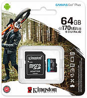 Карта пам`яти MicroSDXC 64GB UHS-I/U3 Class 10 Kingston Canvas Go! Plus R170/W70MB/s + SD-адаптер (SDCG3/64GB)