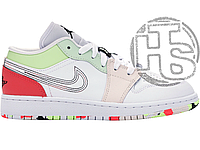 Женские кроссовки Air Jordan 1 Low Glow White Pink Green 554723-176