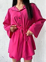 Літній жіночий легкий костюм сорочка вільного крою з капюшоном та шорти софт Dv5485, фото 4