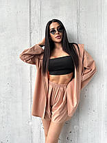 Літній жіночий легкий костюм сорочка вільного крою з капюшоном та шорти софт Dv5485, фото 2