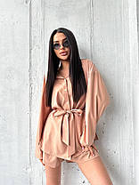Літній жіночий легкий костюм сорочка вільного крою з капюшоном та шорти софт Dv5485, фото 3