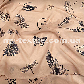 Тканина Шифон принт Малюнок на бежевому