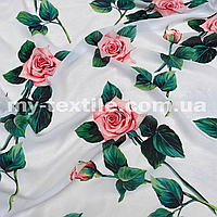 Ткань Шифон принт Розы на белом