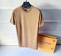 Качественная мужская футболка oversize (оверсайз) брендовая бежевая с фактурой