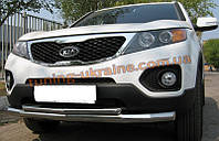 Защита переднего бампера труба двойная D60-42 на Kia Sorento 2009-2012