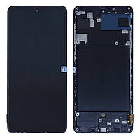 Дисплей Samsung A715 Galaxy A71 (small size) модуль в сборе с тачскрином и рамкой, черный, OLED