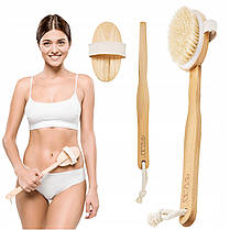 Щітка для сухого масажу тіла 4FIZJO 2 в 1 з натуральним ворсом і дерев'яною ручкою 4FJ0347, фото 2