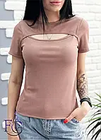 Літня однотонна футболка з розрізом та коротким рукавом