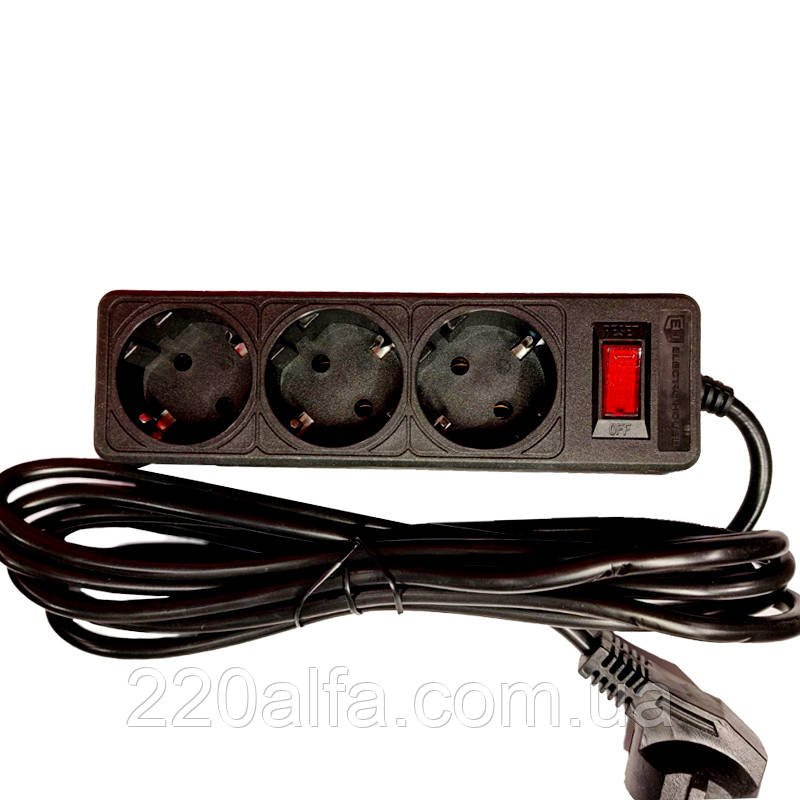 Мережевий фільтр із заземленням 3  гнізда, 3 м, чорний, фото 1