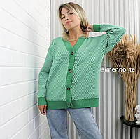 Модный женский свитер, вязанный кардиган с узором на пуговицах, Зеленый