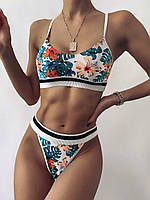 Раздельный женский купальник с цветочным принтом топ и плавки