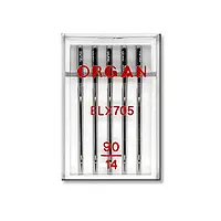 Иглы швейные хромированные ORGAN EL×705 №90 пластиковый бокс 5 штук для оверлока, распошивалки