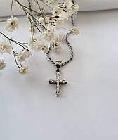 Серебряный прямой крест Крестик с белыми камнями серебро 925 пробы Родированное 0.77г 72133