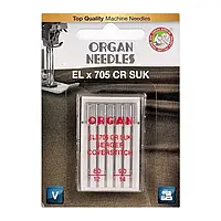 Иглы швейные хромированные ORGAN EL×705 CR №80/90 для оверлока, распошивки блистерная упаковка 5 штук