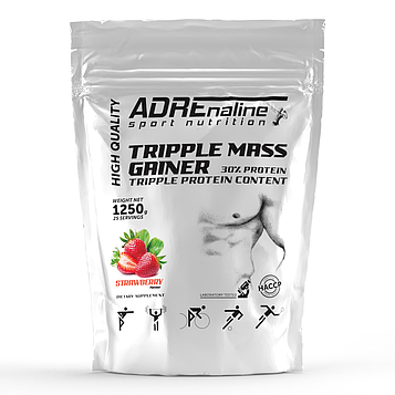 Гейнер Adrenaline Sport Nutrition Triple Mass Gainer 1250 грам Полуниця