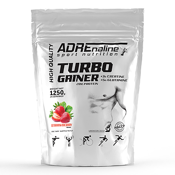 Гейнер Adrenaline Sport Nutrition TURBO GAINER 1250 грам Полуниця