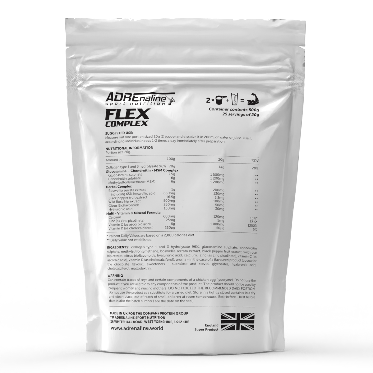 Для суглобів та зв'язок - Adrenaline Sport Nutrition Flex complex / 500 g - фото 2 - id-p502178624